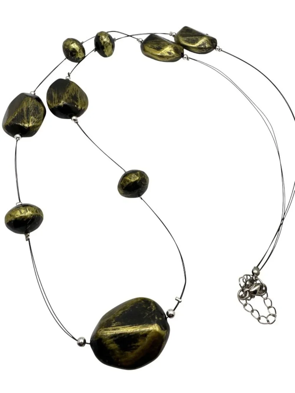 Unbranded | Jewelry | Long Metallic Floating Bead Necklace Black Gold ...